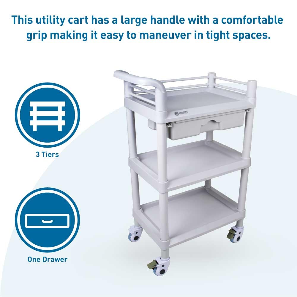 3-Tier Medical Utility Cart with Drawer and Shelves L726753