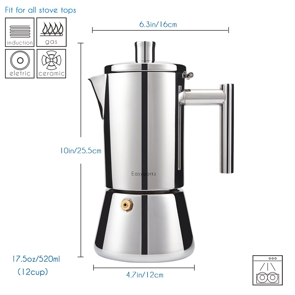 Stainless Steel Stovetop Espresso Maker 12 Cup 17.5 oz Moka Pot L94208