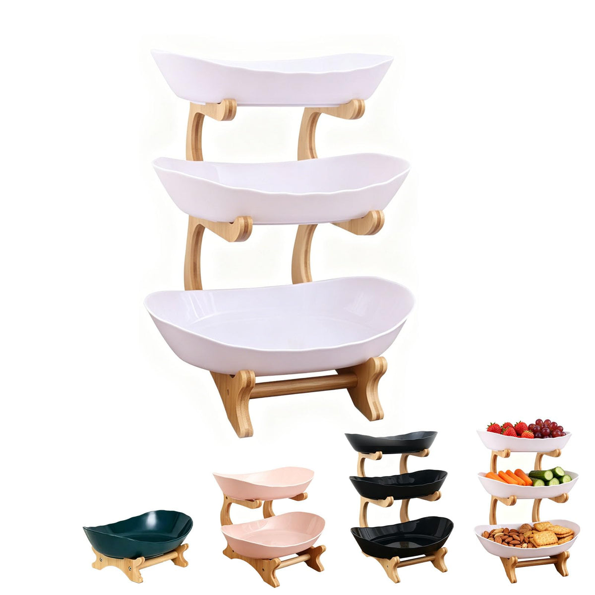 3 Tier Oval Fruit Basket with Bamboo Stand U4044