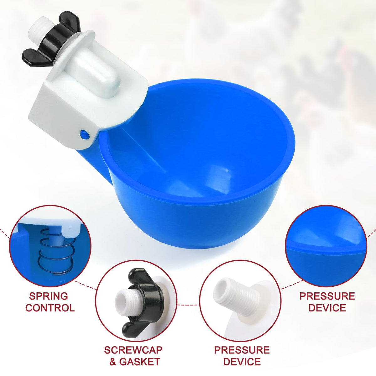 8 Pack Blue Automatic Chicken Waterer Cups C513818