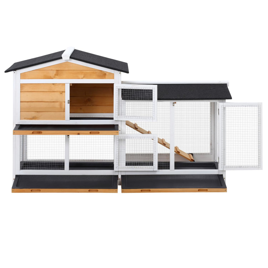 2-Story Wooden Rabbit Hutch with Ramp R1220