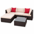 5-Piece Brown Wicker Outdoor Sofa Set with Cushions J532601