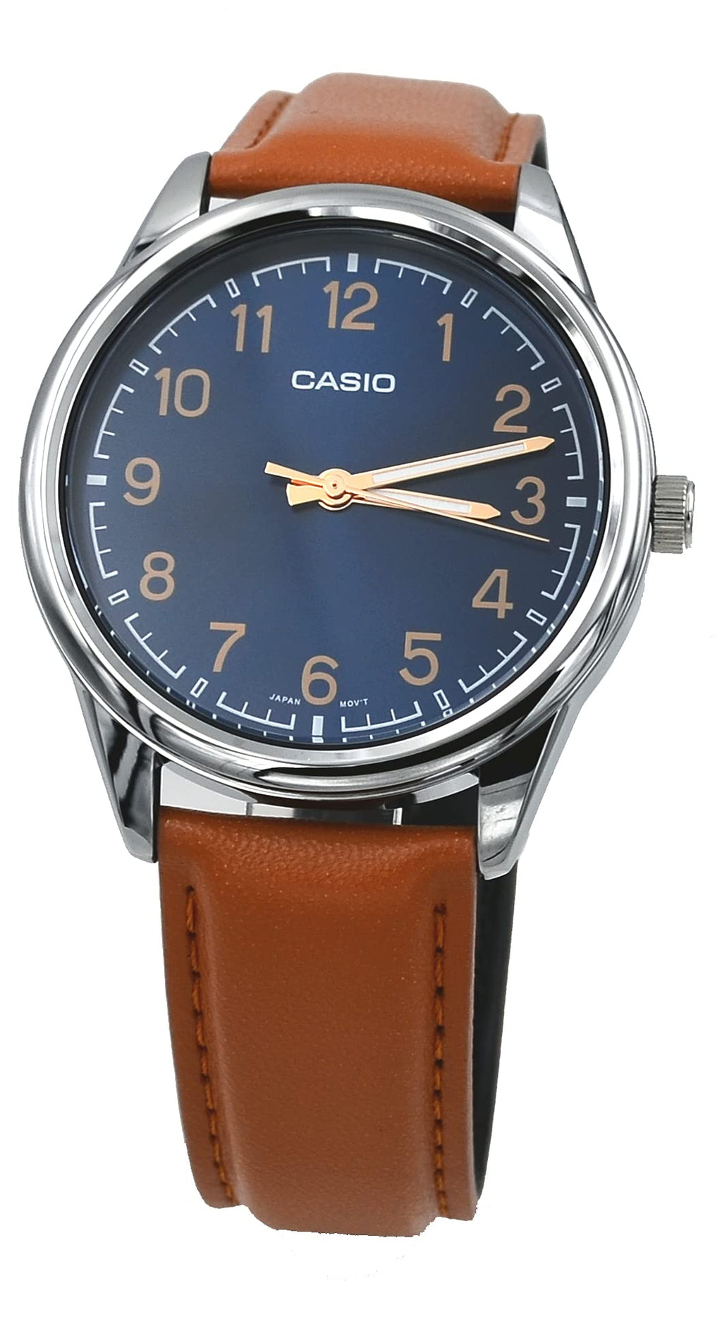 Men's Analog Tan Leather Band Blue Numbers Dial Watch S9574