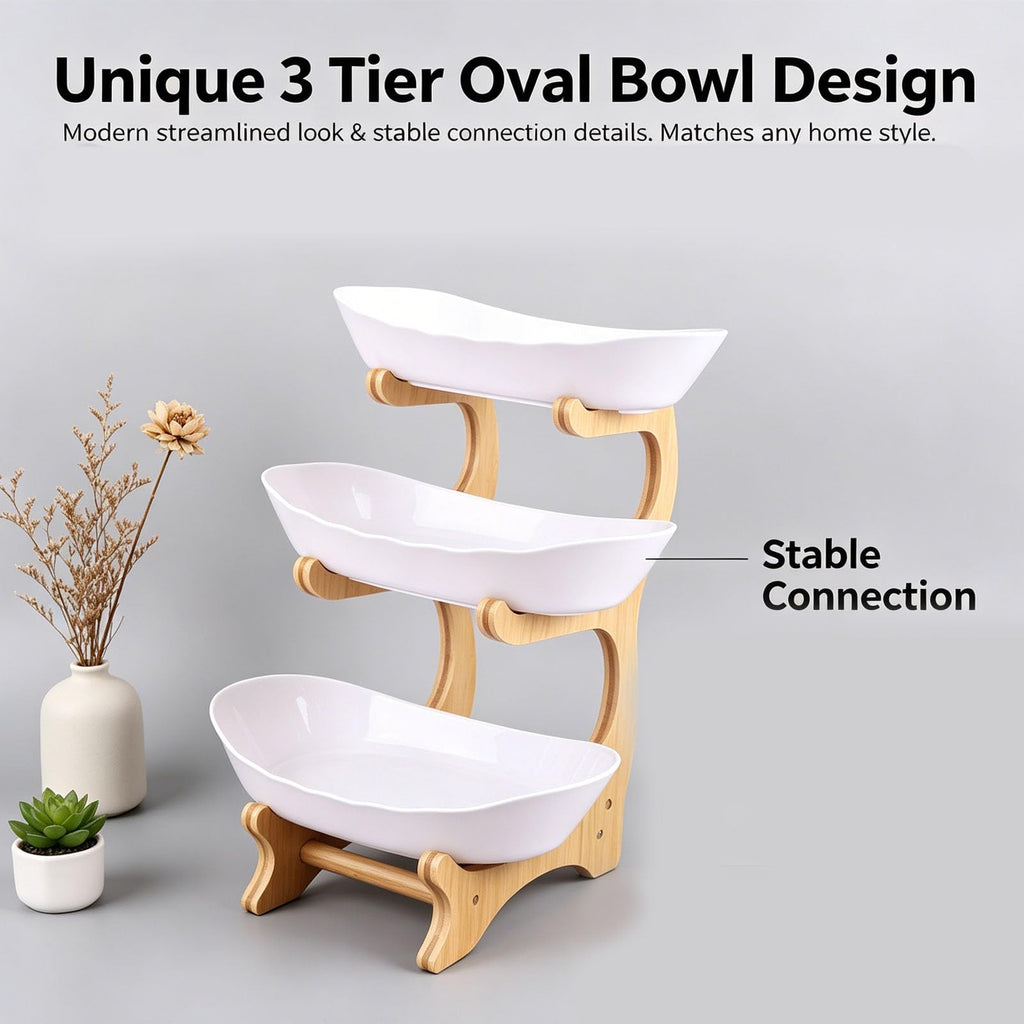 3 Tier Oval Fruit Basket with Bamboo Stand U4044