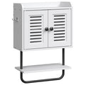 White Double Doors Bathroom Wall Cabinet with Towel Bar, Adjustable Shelf, 2 Hooks A4029