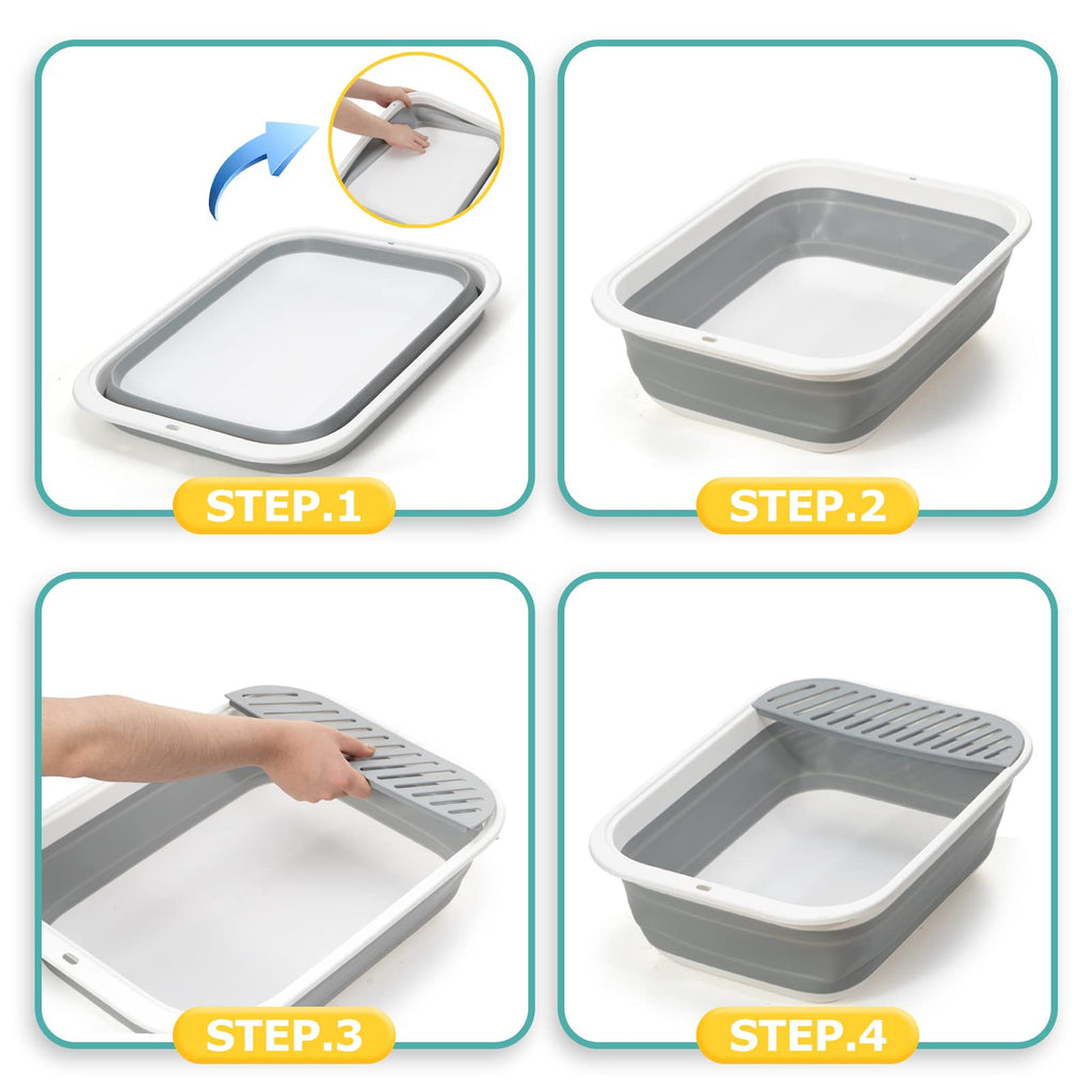 Foldable Height-Adjustable Cat Litter Box with Scoop C495619