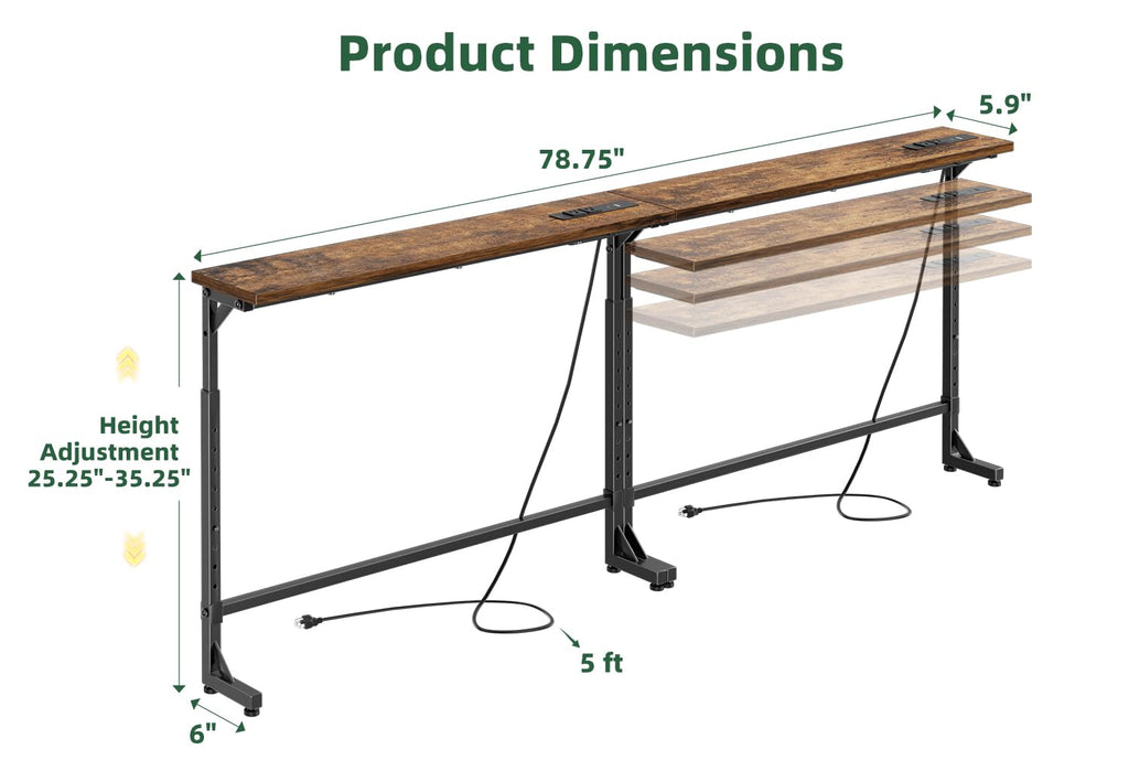 78.75” Narrow Adjustable Console Table with Outlet J123