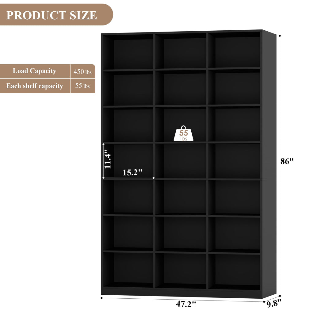 86" Triple Wide Black Bookshelf and Bookcase O591700