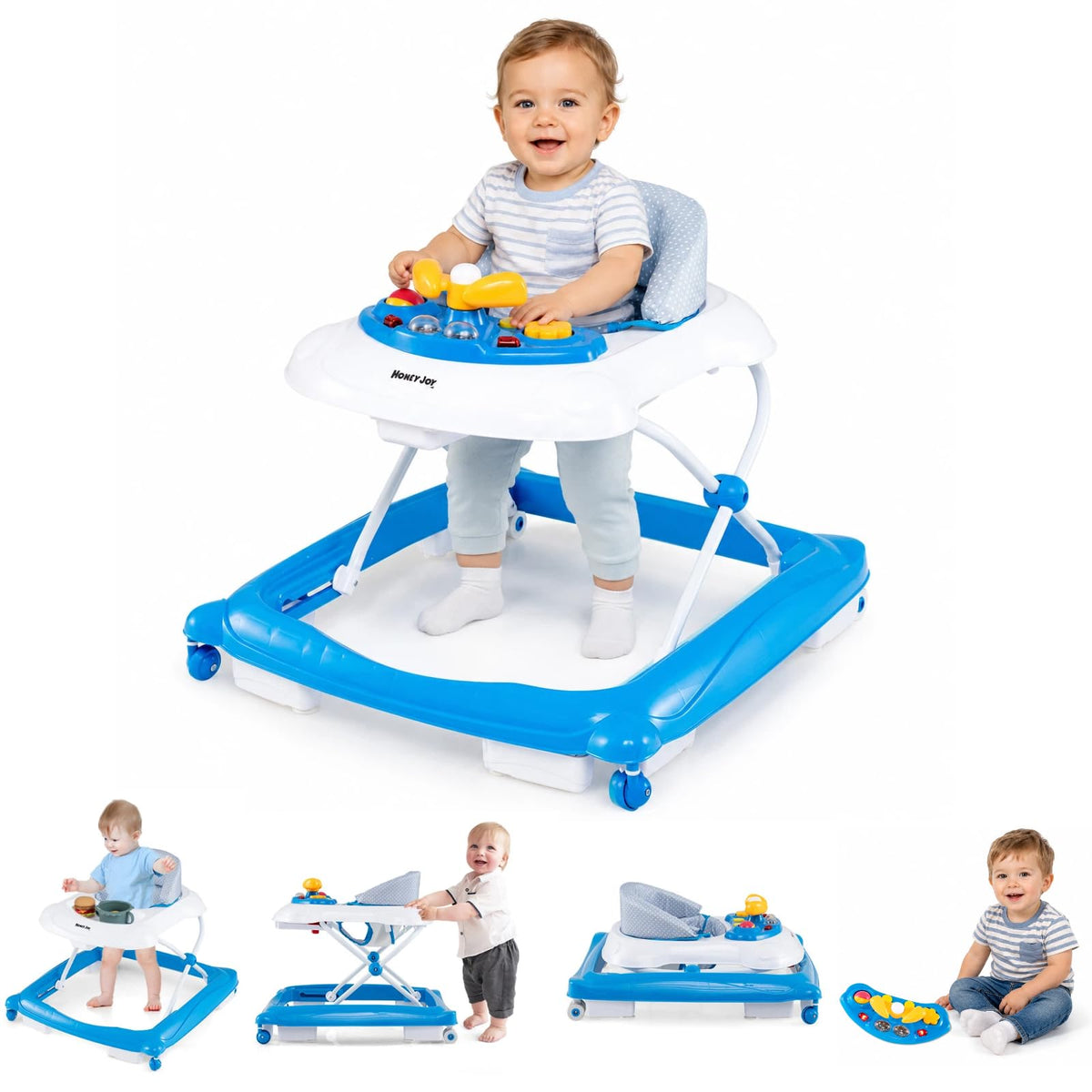 Blue 5 in 1 Foldable Baby Walker with Wheels D5639