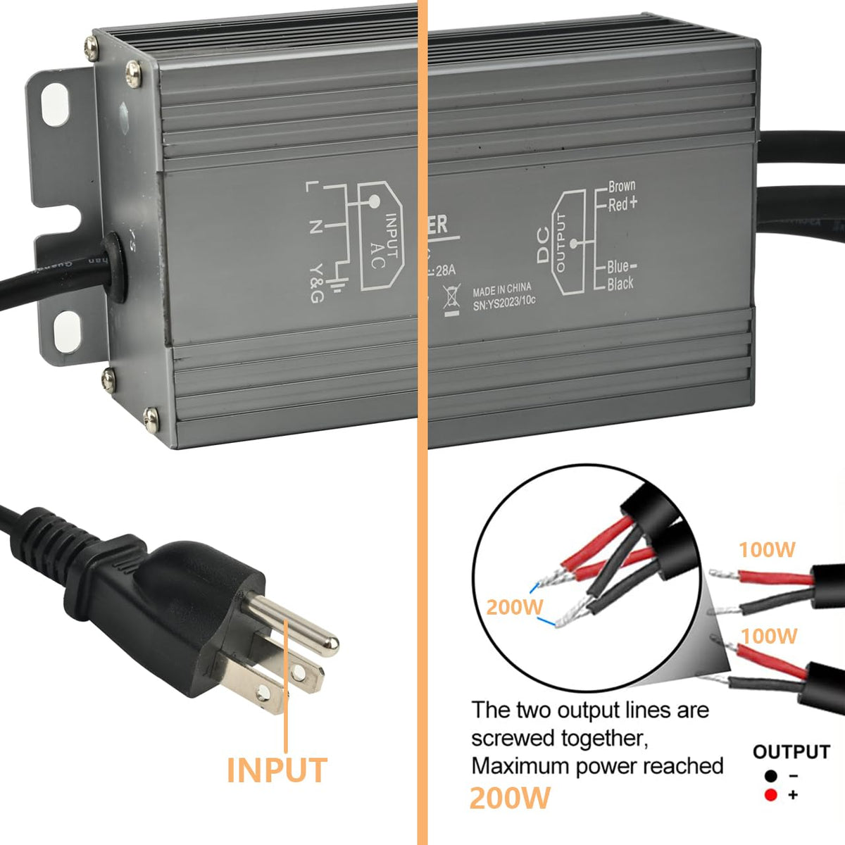 200W Waterproof LED Power Supply 100-277V AC to 12V DC Transformer P13460