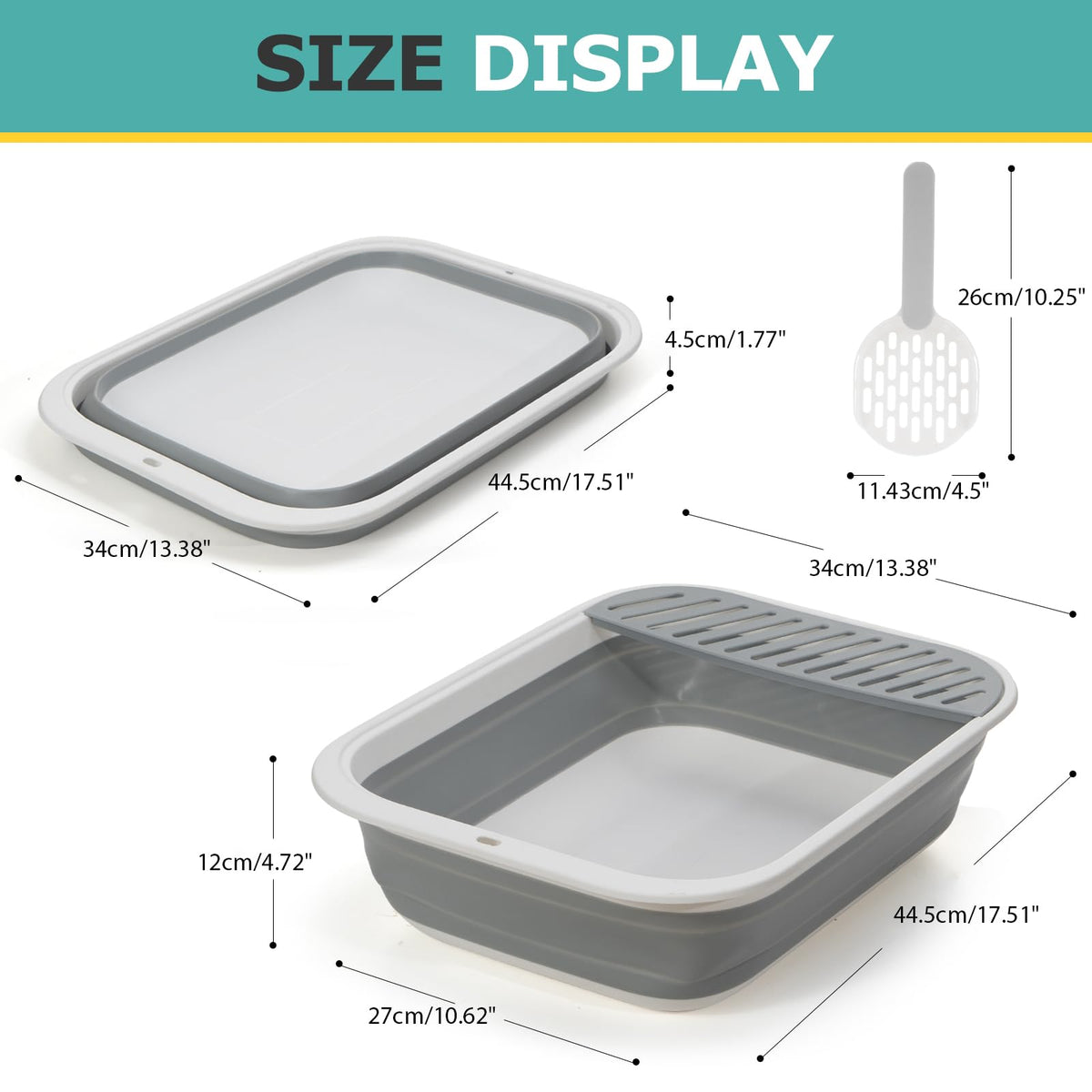 Foldable Height-Adjustable Cat Litter Box with Scoop C495619