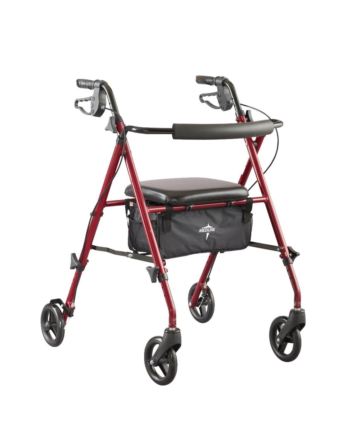 Lightweight Folding Aluminum Rollator Walker with 6-inch Wheels, Adjustable Seat and Arms, Burgundy U2538
