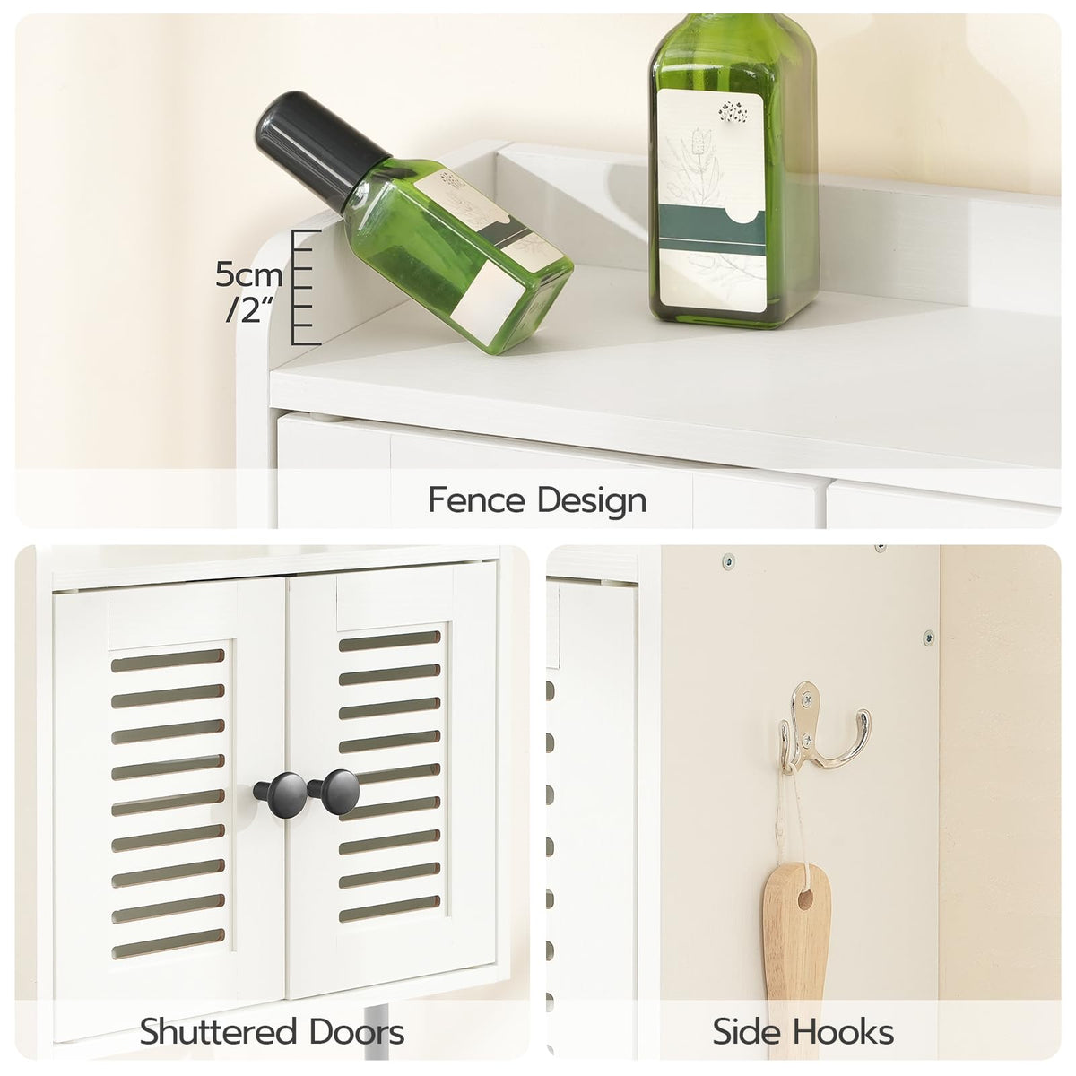 White Double Doors Bathroom Wall Cabinet with Towel Bar, Adjustable Shelf, 2 Hooks A4029