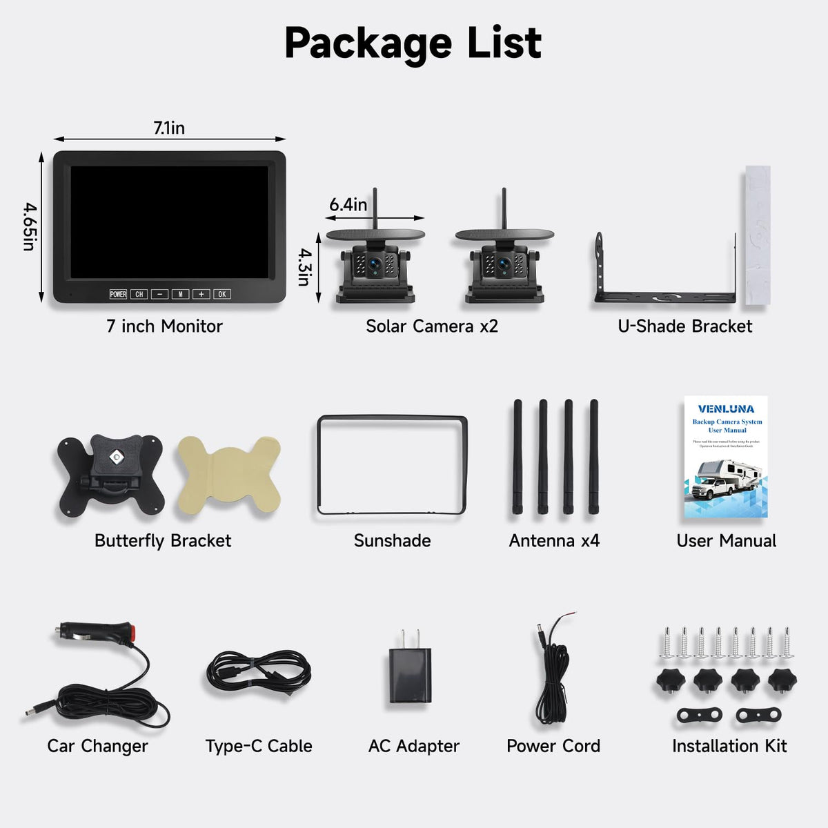 Dual Magnetic Wireless Backup Camera, 7” 1080P HD 4CH DVR Monitor H5617
