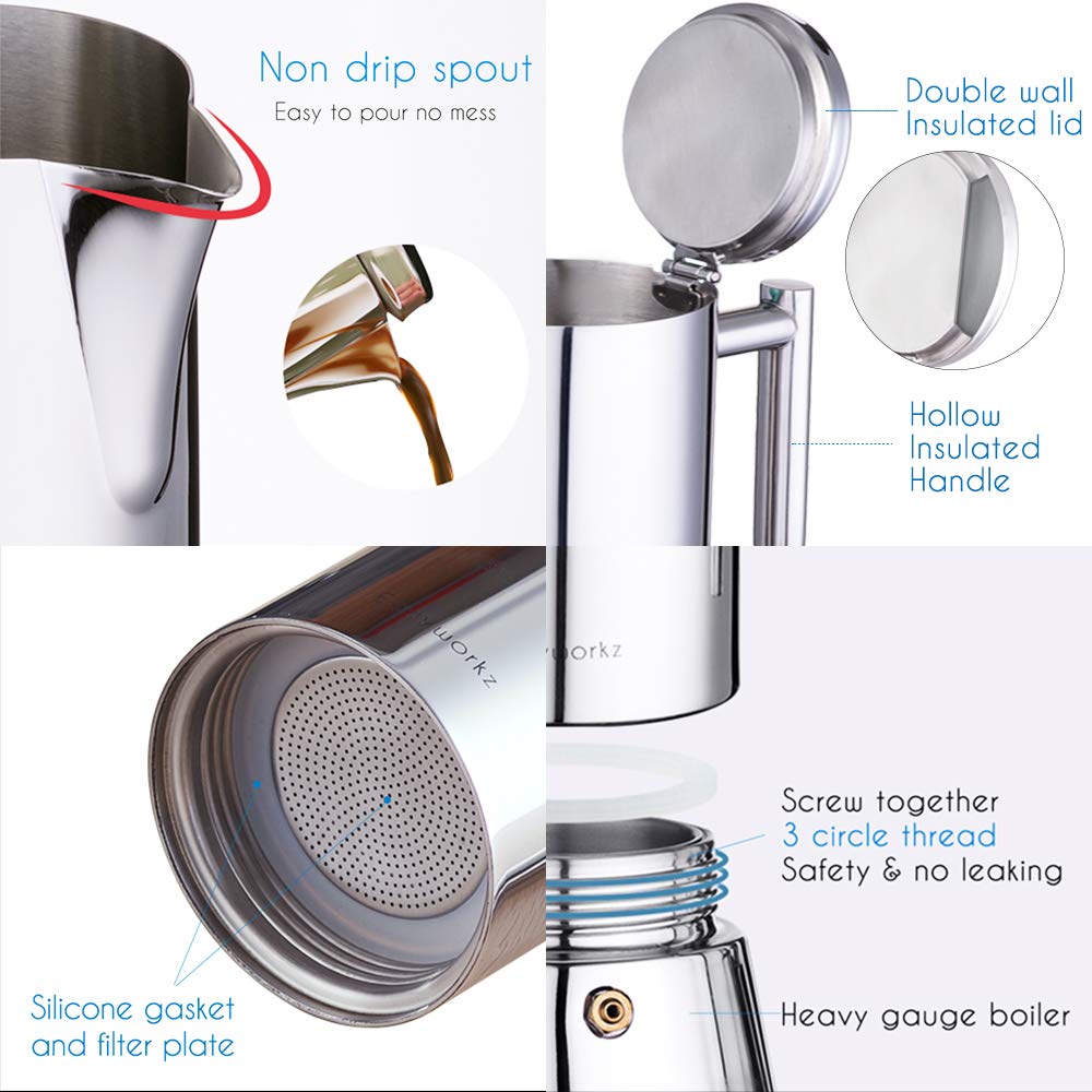 Stainless Steel Stovetop Espresso Maker 12 Cup 17.5 oz Moka Pot L94208