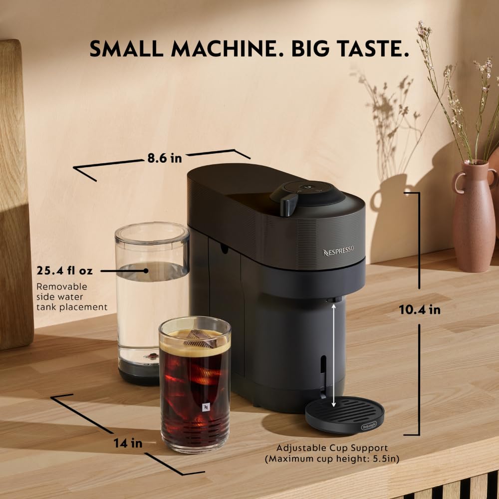 Liquorice Black Coffee Machine with Milk Frother D472