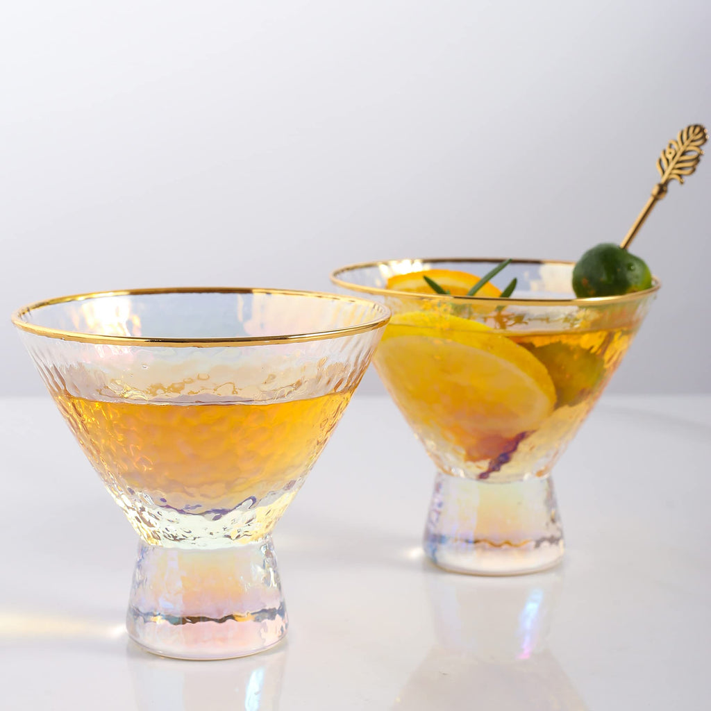 Stemless Martini Glasses Set of 2 Gold Rim S1570
