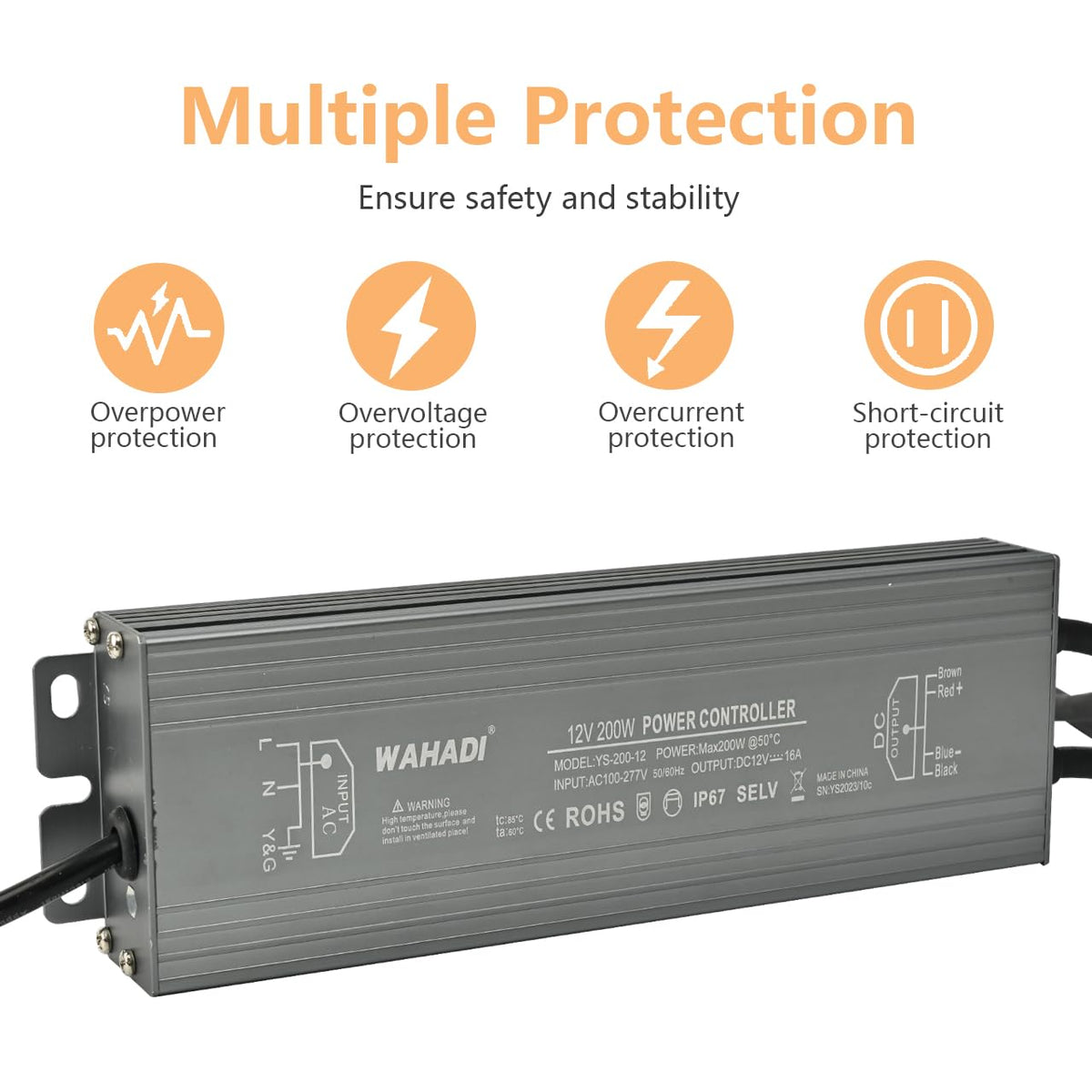 200W Waterproof LED Power Supply 100-277V AC to 12V DC Transformer P13460
