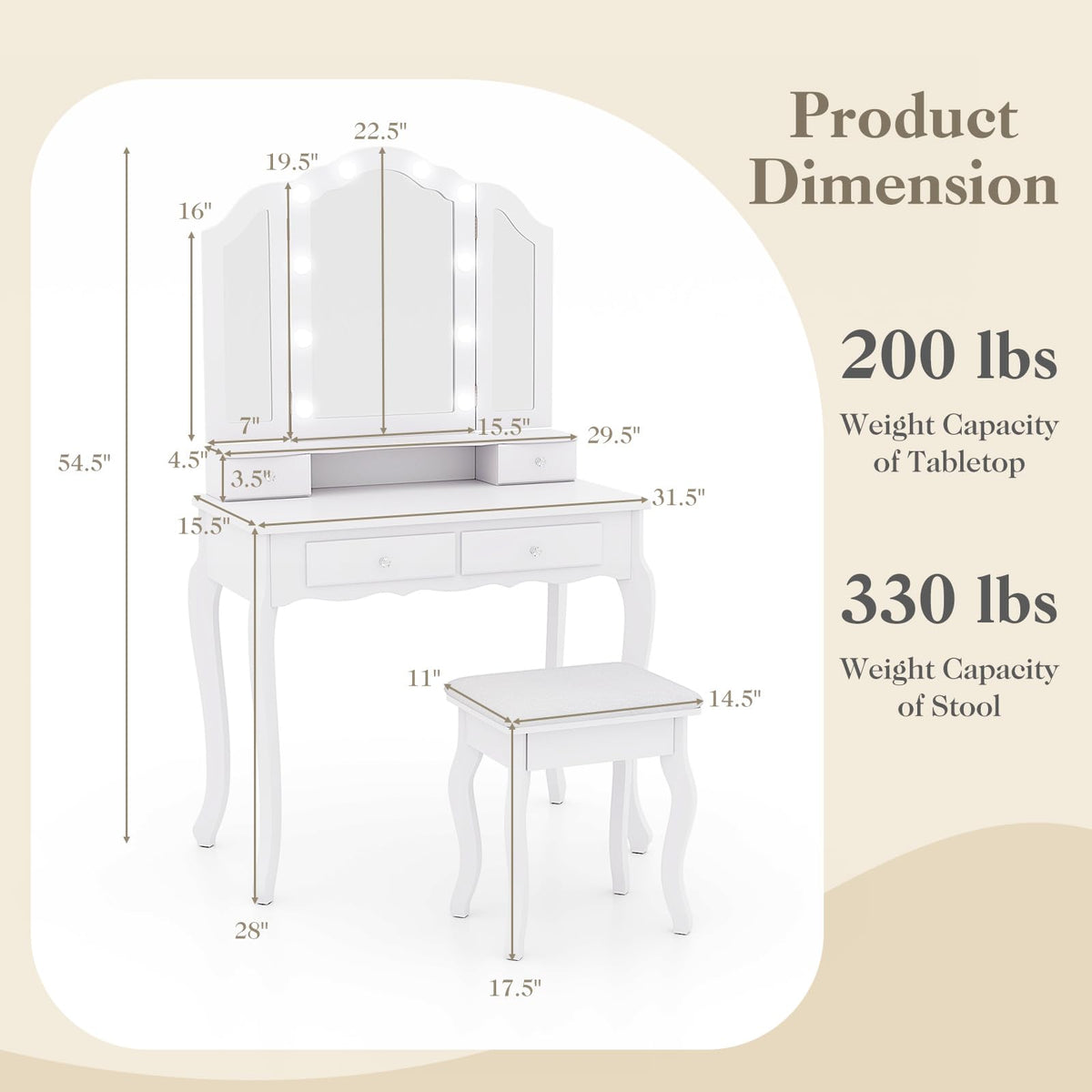 Vanity Desk with Lighted Mirror O459034