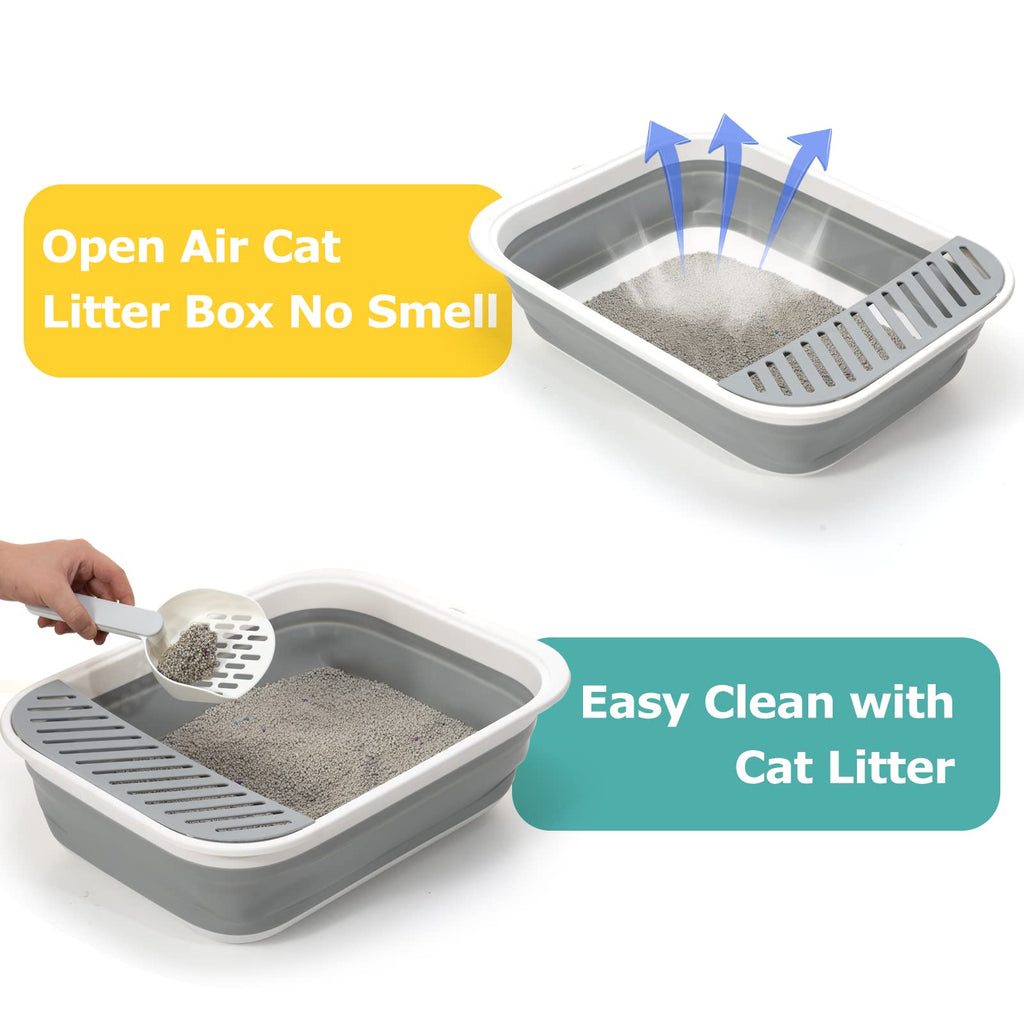 Foldable Height-Adjustable Cat Litter Box with Scoop C495619