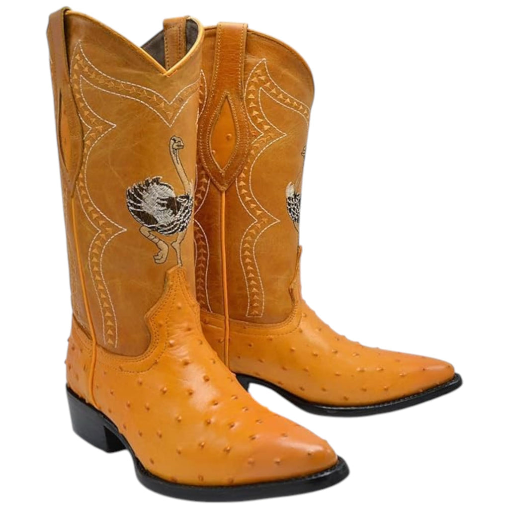 Men’s Genuine Leather Ostrich Print J-Toe Western Boots L3188