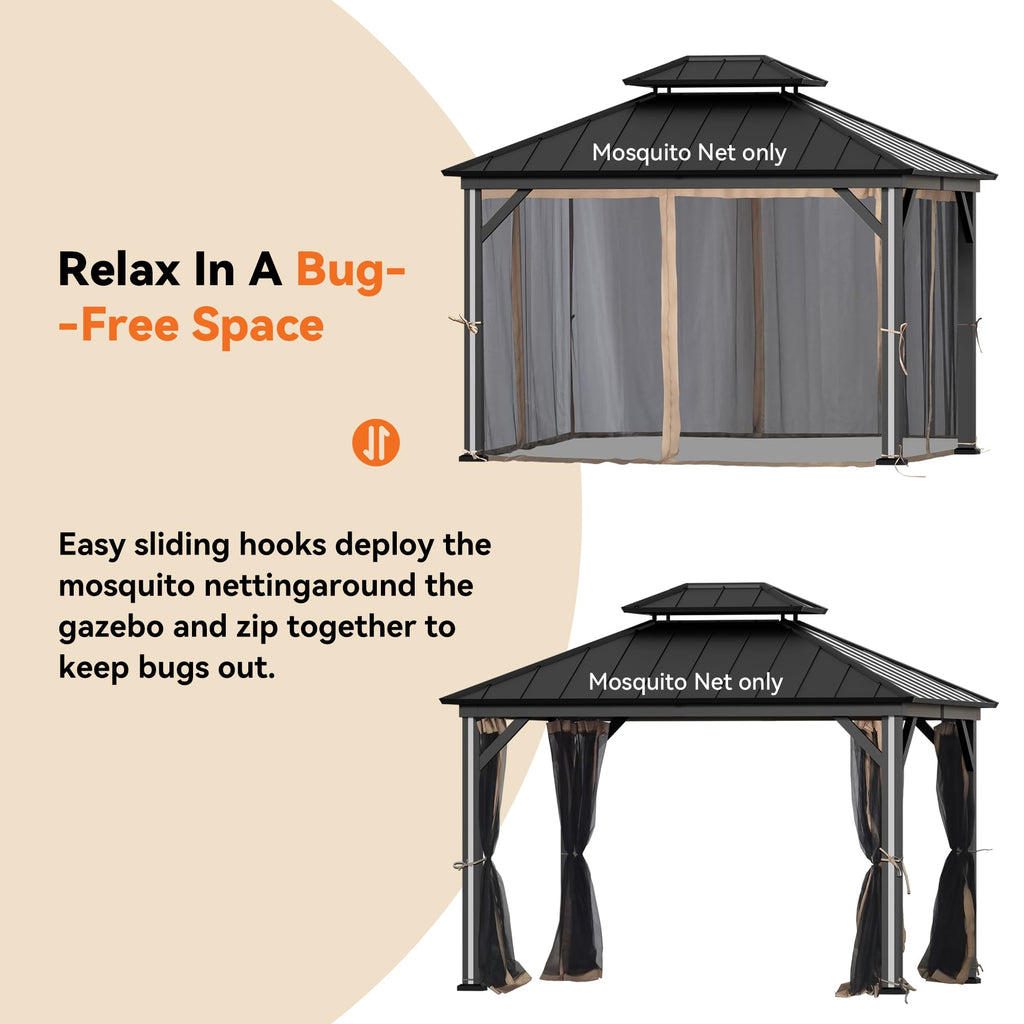 Outdoor Gazebo Mosquito Netting Replacement 4-Panel Sidewalls 11' x 13' R307