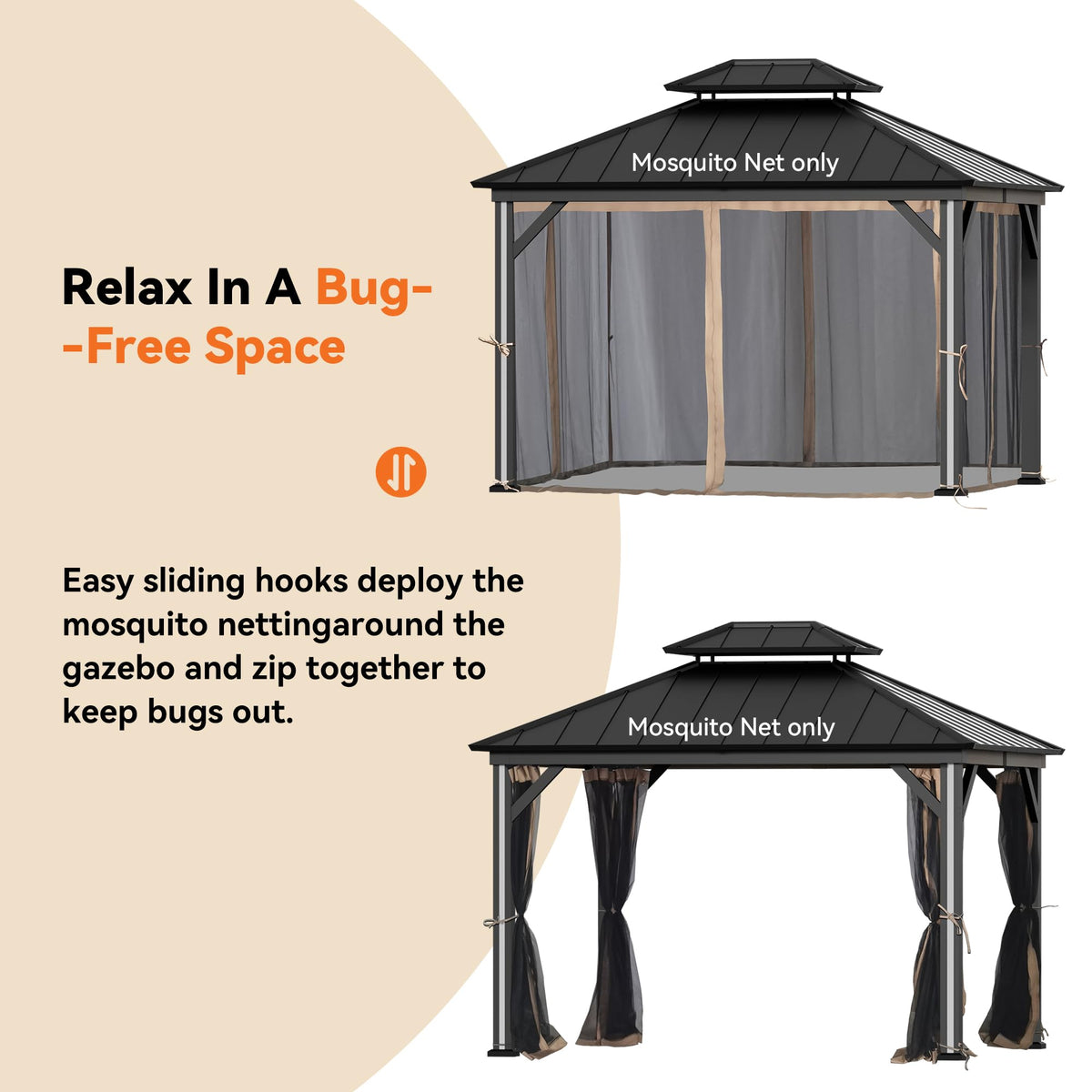 Outdoor Gazebo Mosquito Netting Replacement 4-Panel Sidewalls 11' x 13' R307