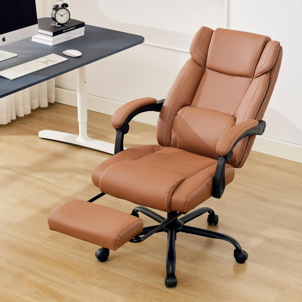 Brown Ergonomic Reclining Office Chair with Footrest and Lumbar Support Q896030