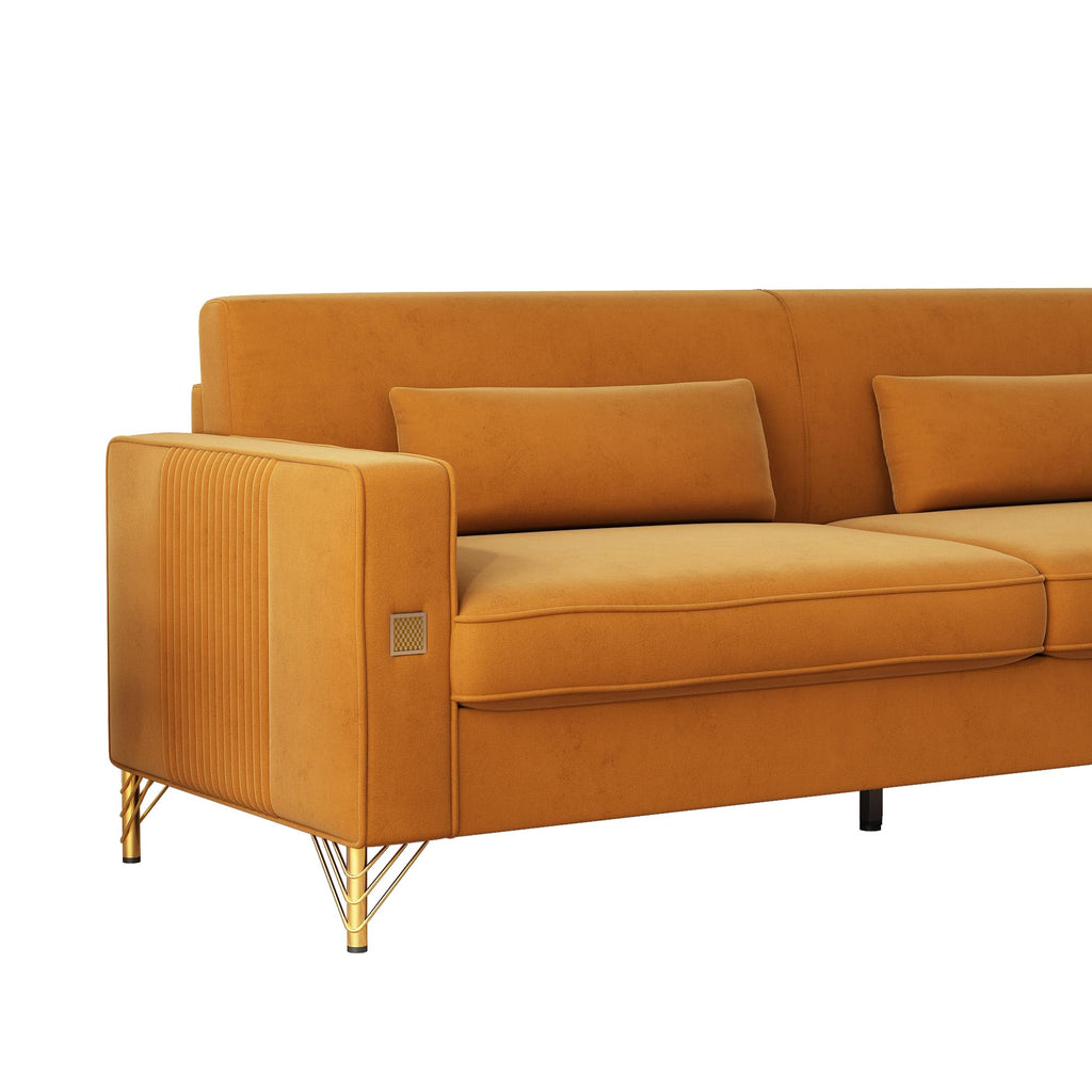 Oversized Velvet Sofa with Armrest and Removable Cushions Y38030