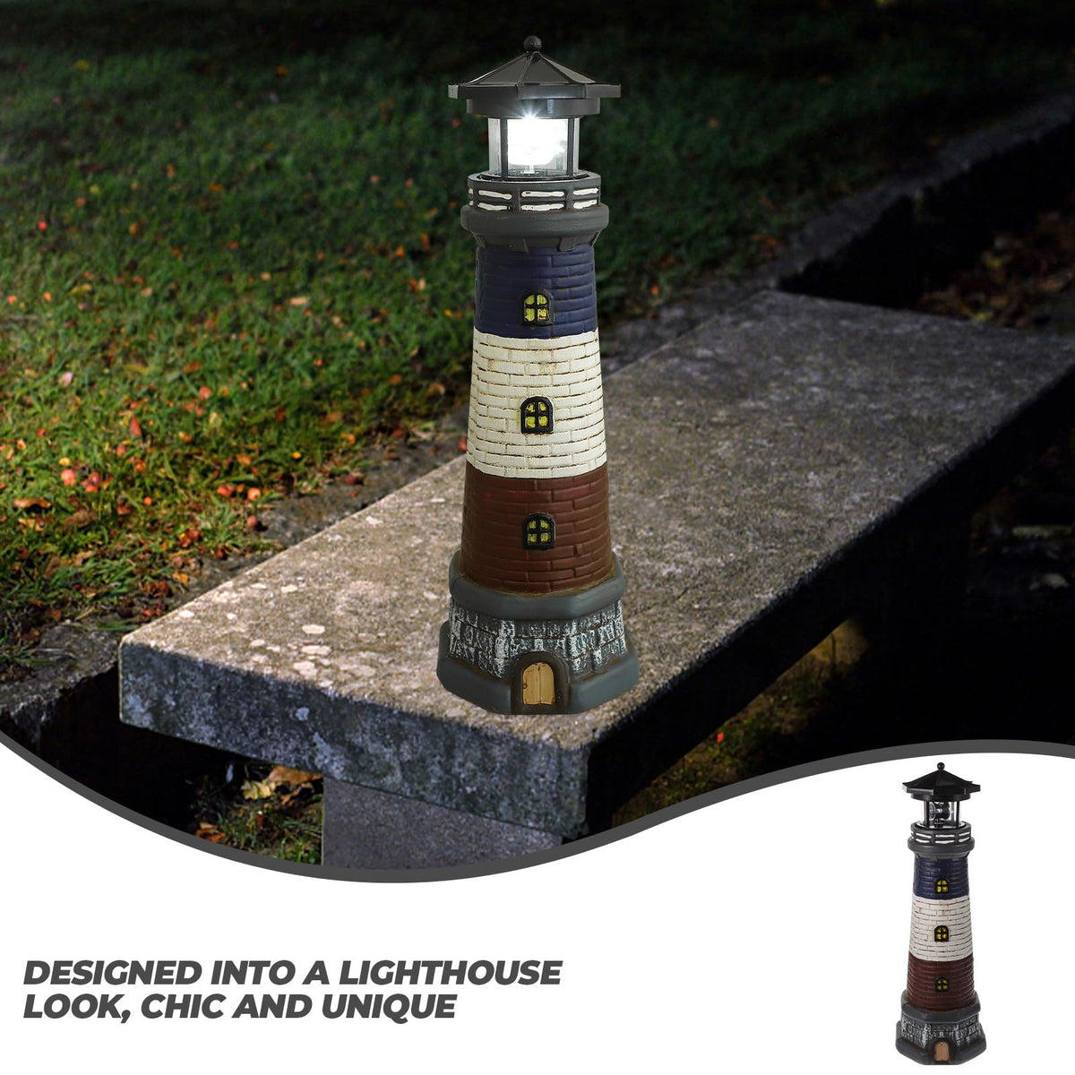 Solar Garden Lighthouse Statue 14.76In Waterproof P6012