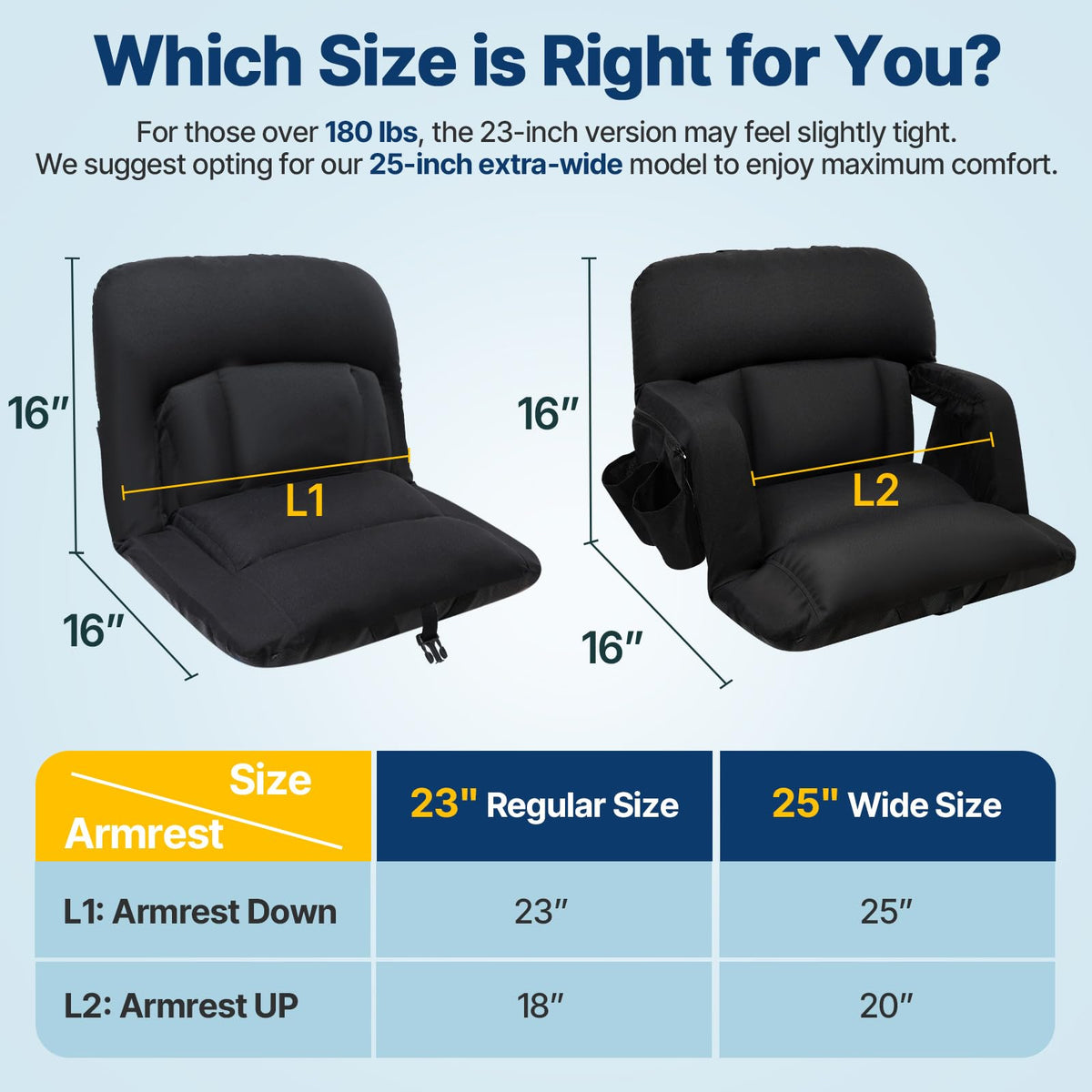 25'' Stadium Seat with Back Support, 2pcs W962