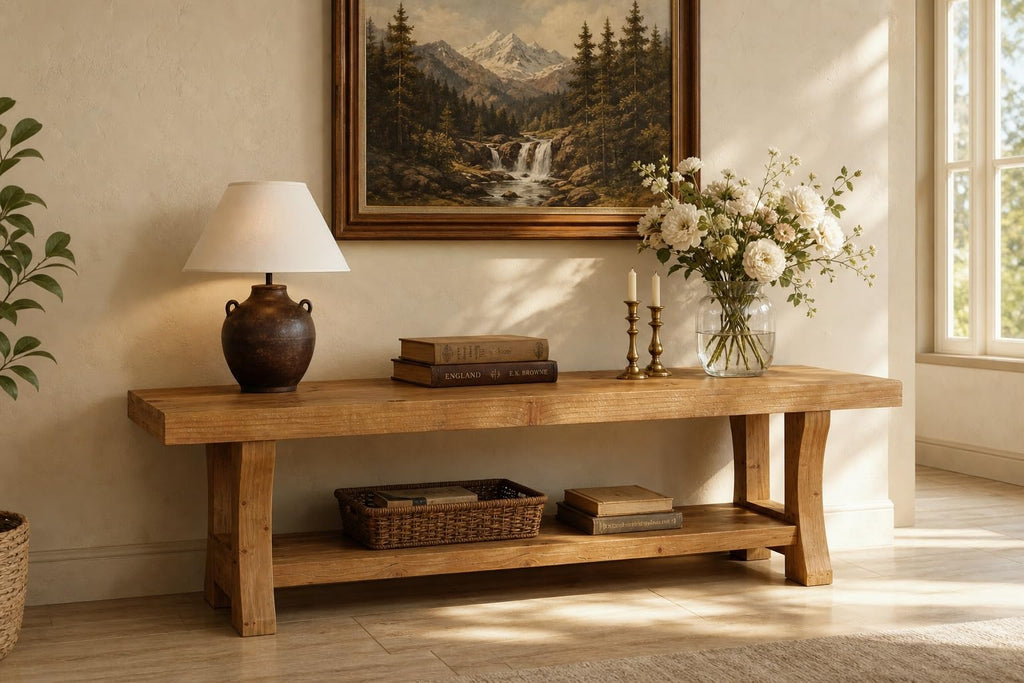 Brown Solid Wood 2-Tier TV Stand O300