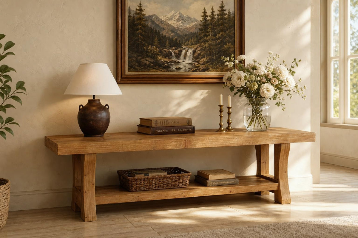 Brown Solid Wood 2-Tier TV Stand O300