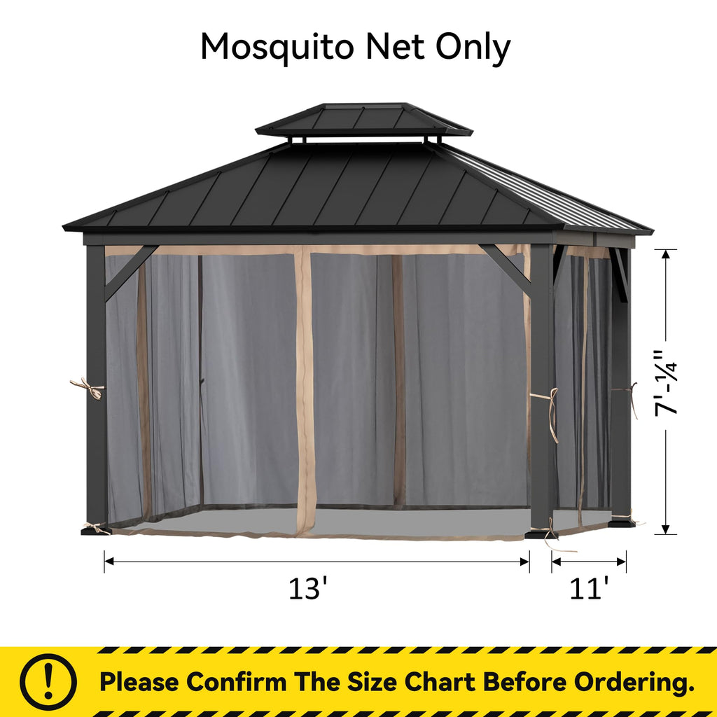 Outdoor Gazebo Mosquito Netting Replacement 4-Panel Sidewalls 11' x 13' R307