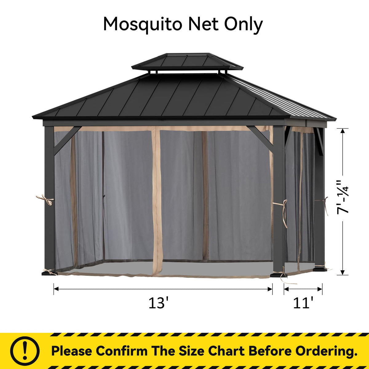 Outdoor Gazebo Mosquito Netting Replacement 4-Panel Sidewalls 11' x 13' R307