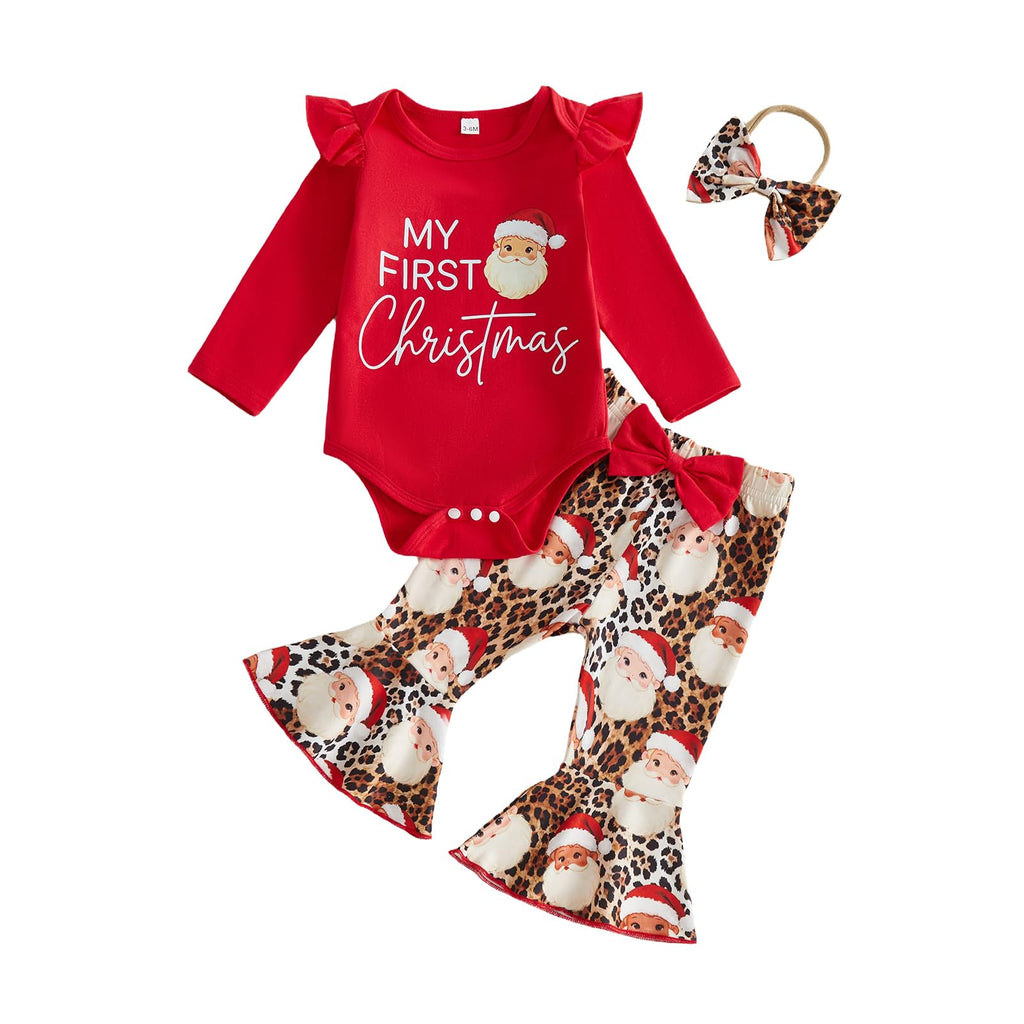 Christmas Baby Girl Outfit Romper Flared Pants Headband P63503