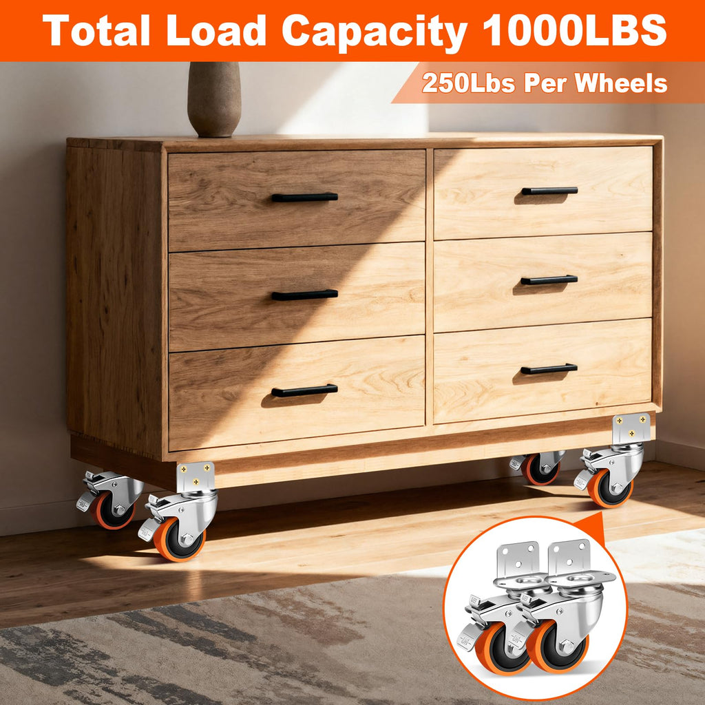 3 Inch Side Mount Casters Set of 4 with Brakes O2054