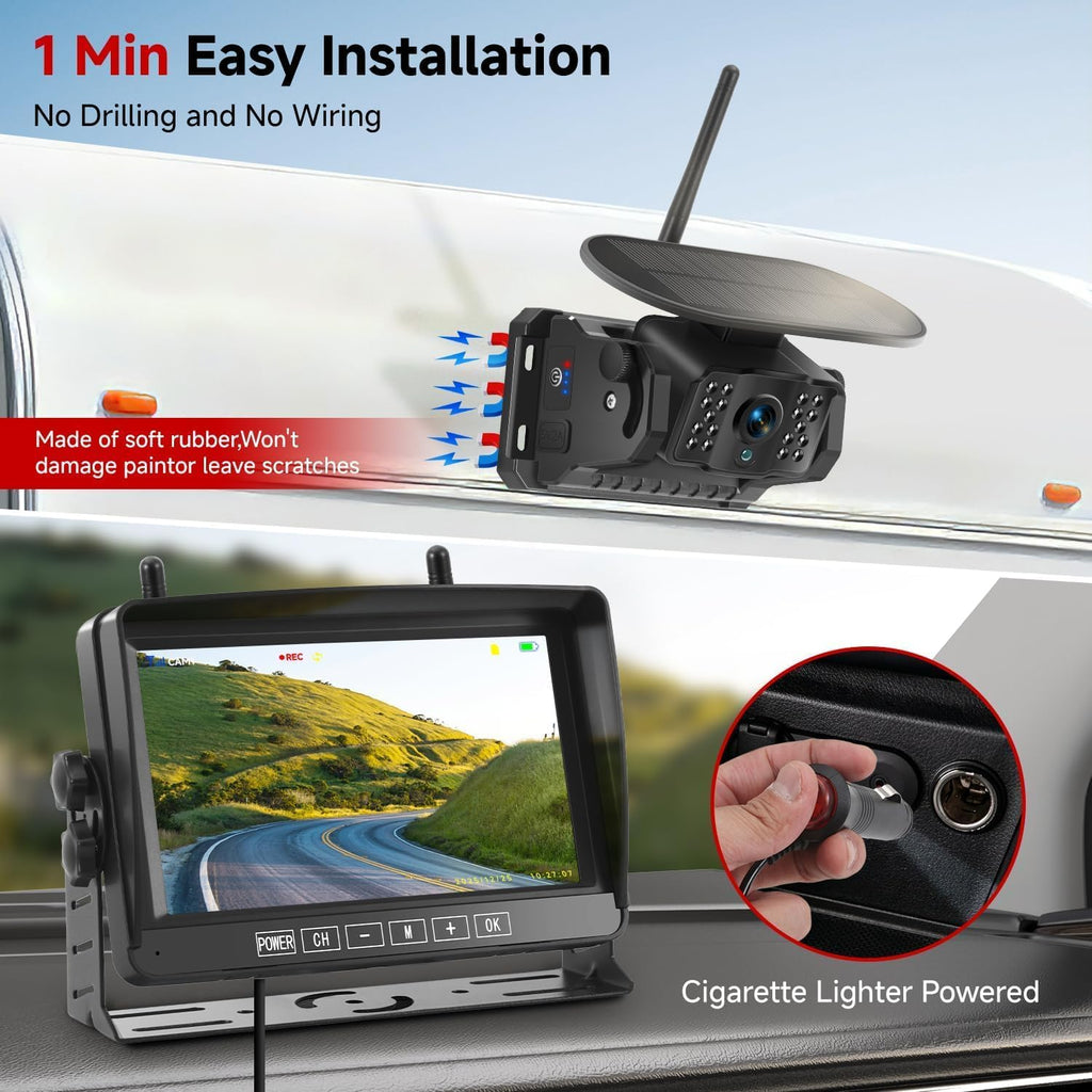 Dual Magnetic Wireless Backup Camera, 7” 1080P HD 4CH DVR Monitor H5617