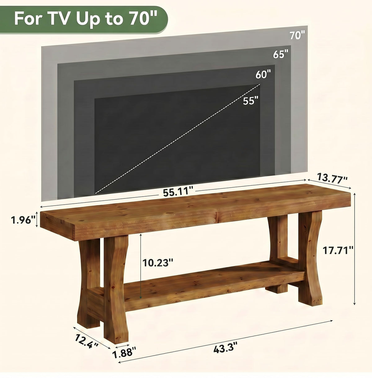 Brown Solid Wood 2-Tier TV Stand O300