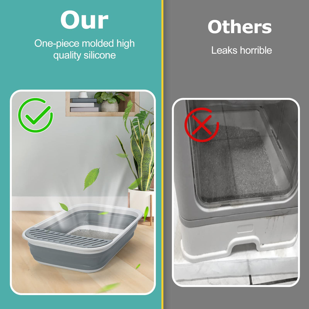 Foldable Height-Adjustable Cat Litter Box with Scoop C495619
