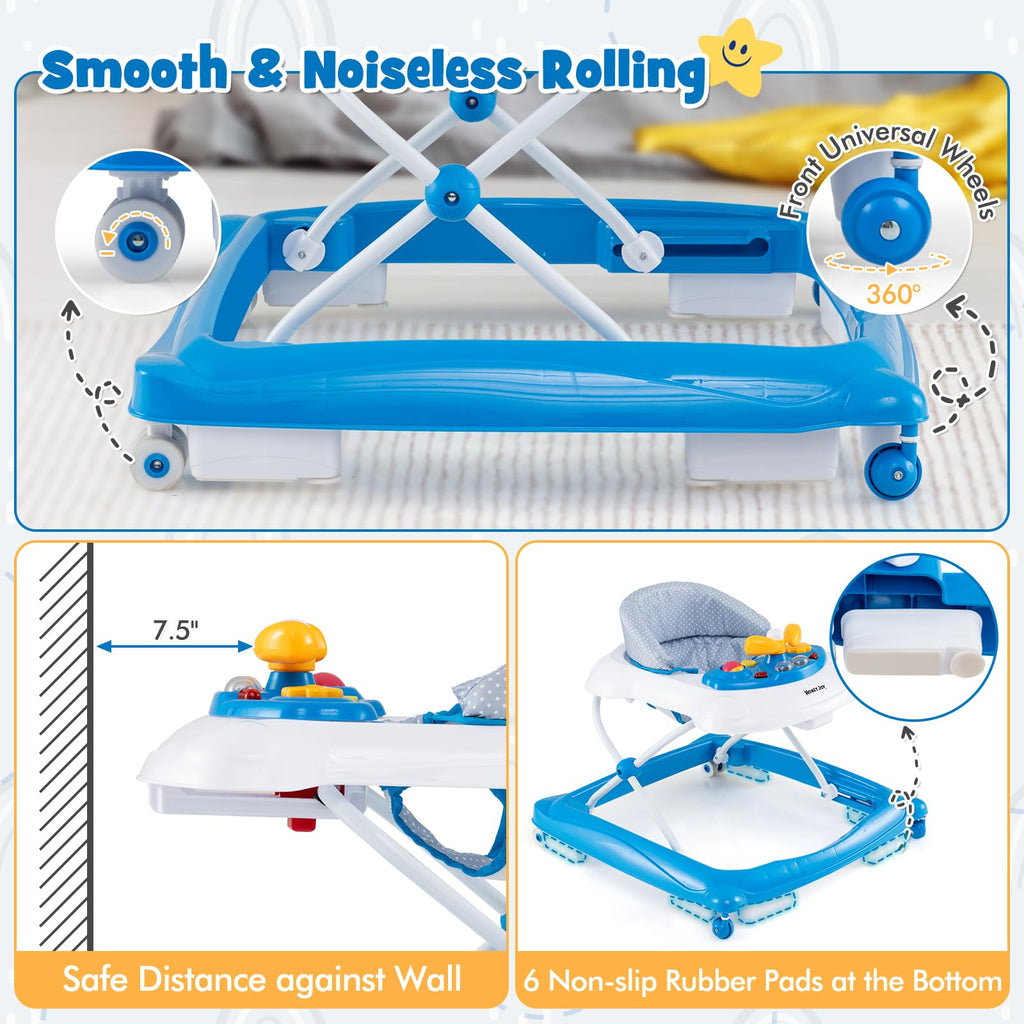 Blue 5 in 1 Foldable Baby Walker with Wheels D5639