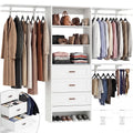 8FT White Wooden Closet System with 3 Drawers and 3 Hanging Rods Q150