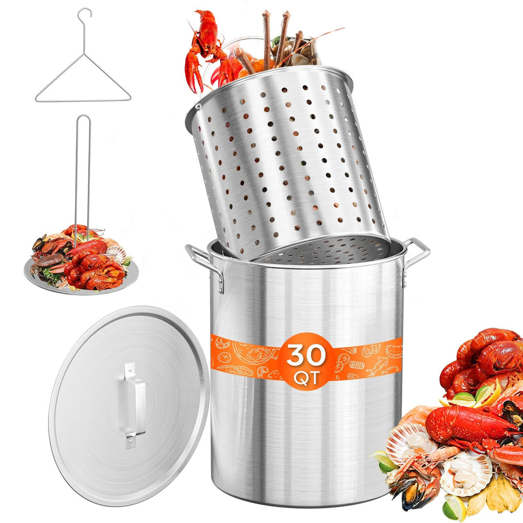 30QT Aluminum Turkey Fryer Pot & Seafood Boil Pot with Strainer Basket H594831