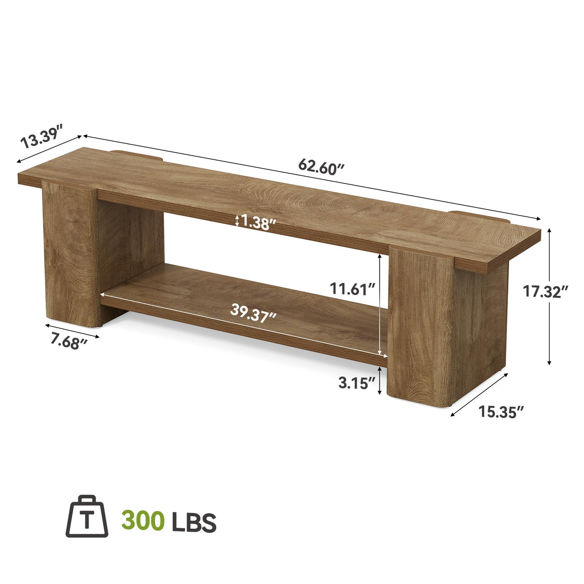 Wood Storage Bench with Shelf L3812