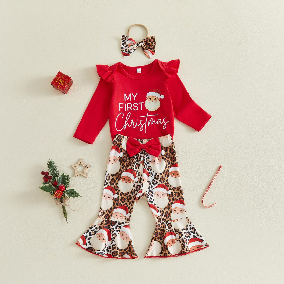 Christmas Baby Girl Outfit Romper Flared Pants Headband P63503