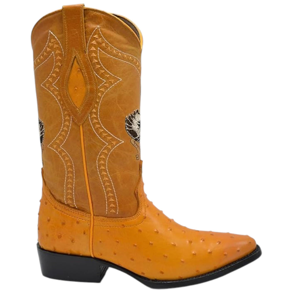 Men’s Genuine Leather Ostrich Print J-Toe Western Boots L3188