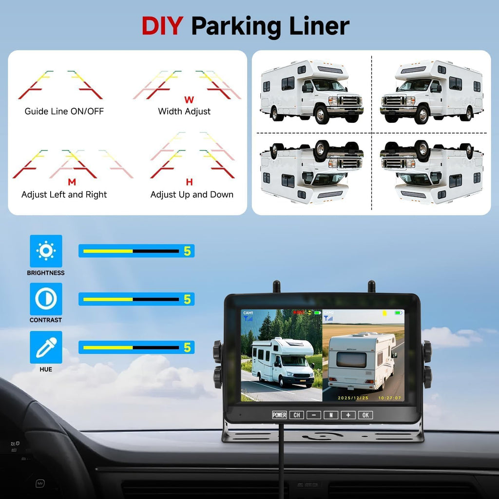 Dual Magnetic Wireless Backup Camera, 7” 1080P HD 4CH DVR Monitor H5617