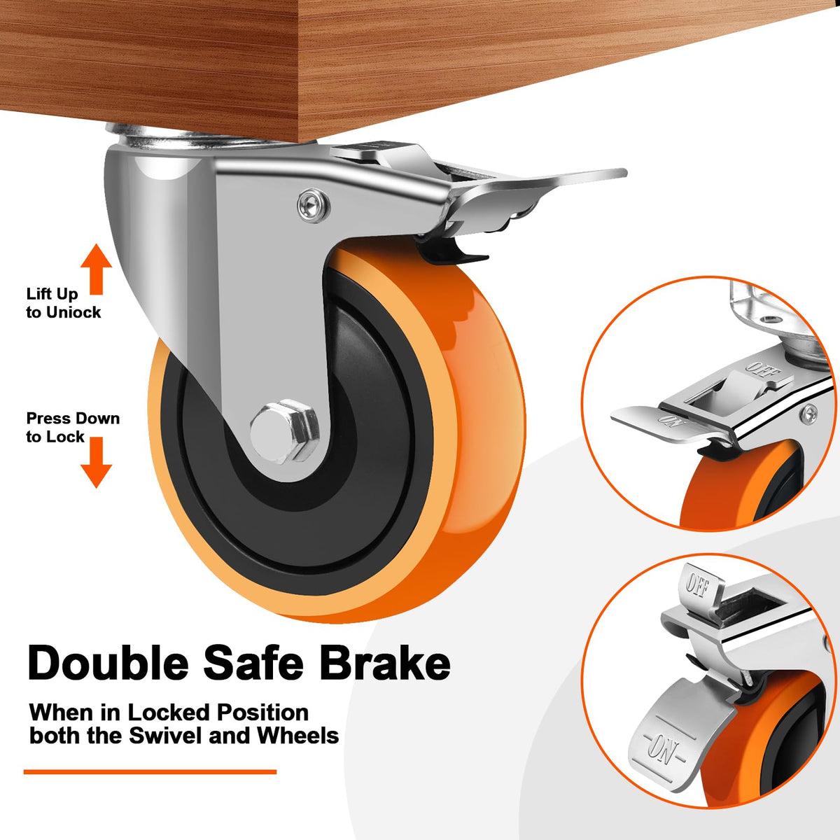 3 Inch Side Mount Casters Set of 4 with Brakes O2054