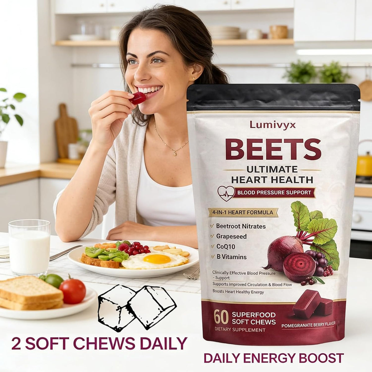 Beet Root Chews, Pomegranate Berry Flavor, 60 Chews K4990