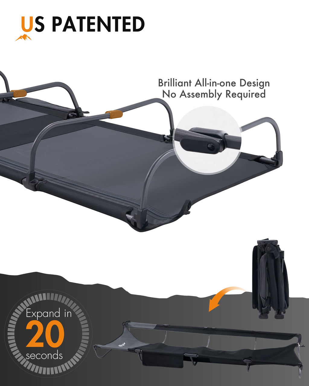 Ultra-Light 7.1 lbs Foldable Camping Cot with Side Pocket U31330